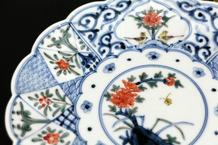 宮内庁御用窯】5.5号皿 色絵割取花鳥紋/山本長左