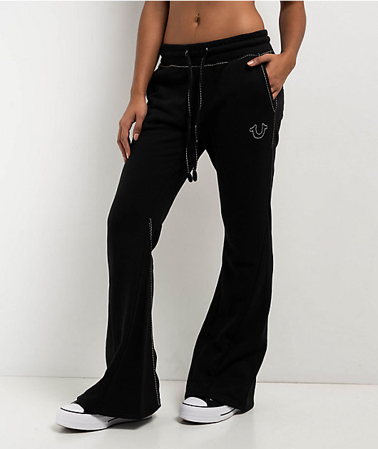 True Religion Joey Big T Black Low Rise Flare Sweatpants | Zumiez