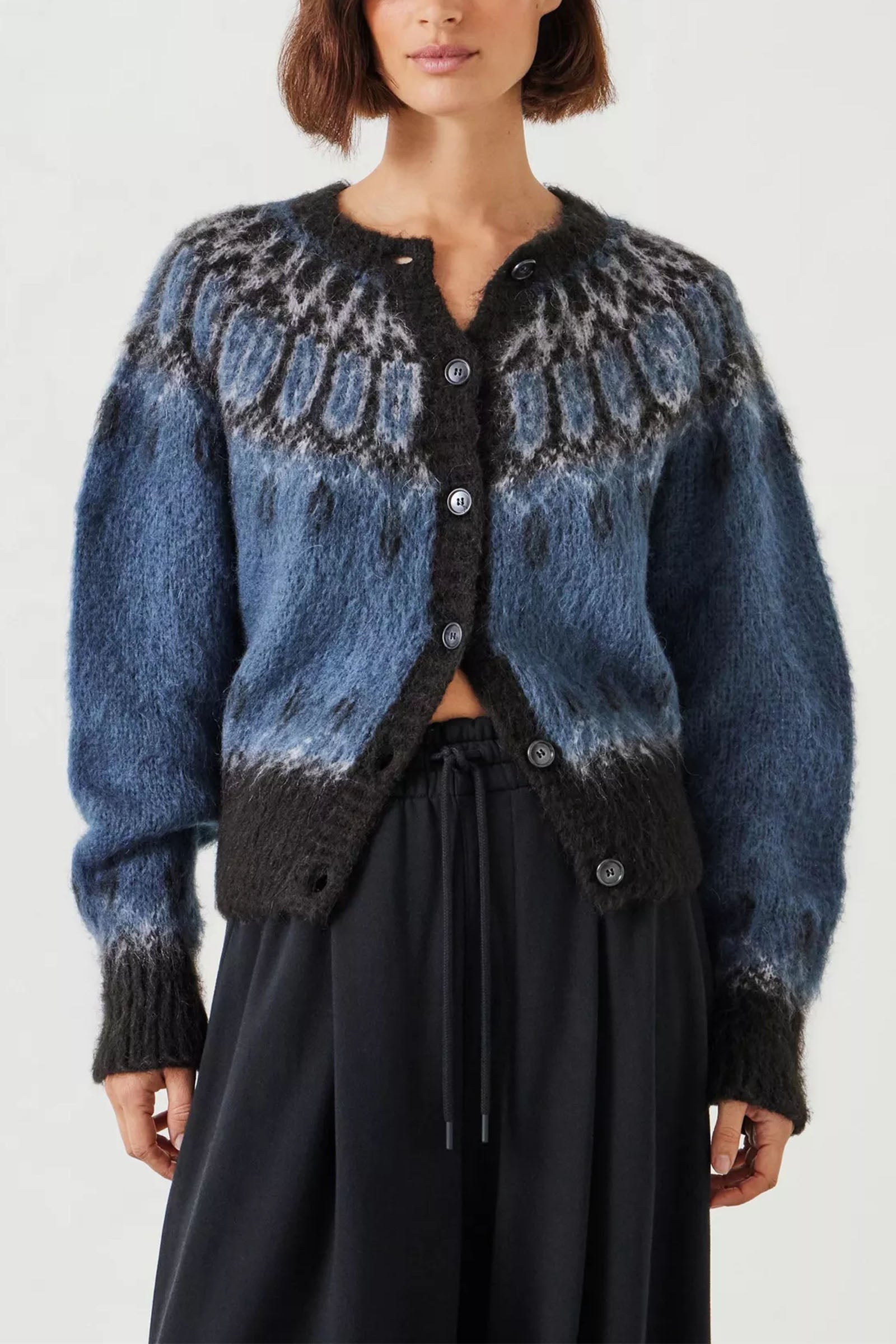 Hush Chloe Fair Isle Crop Cardigan, Black/Multi | Wardrobe Icons